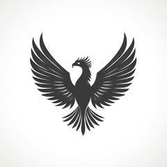 Obraz premium Black silhouette of a majestic phoenix with outstretched wings, symbolic of rebirth, strength, and power.