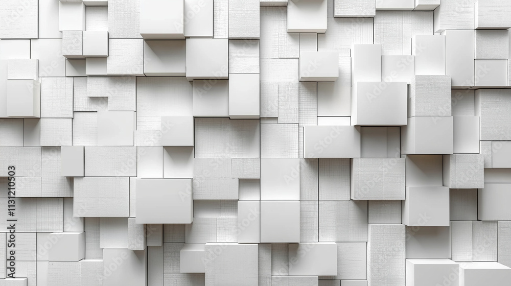 Wall mural white background with geometric squares and rectangular blocks, forming an abstract pattern, represe