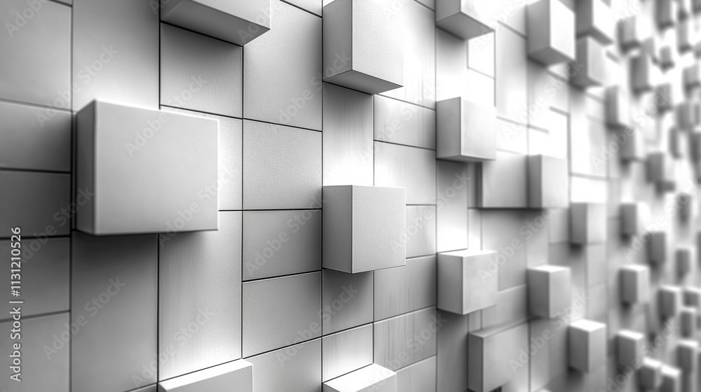 Wall mural white background with geometric squares and rectangular blocks, forming an abstract pattern, represe