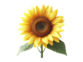 Fototapeta premium Bright Sunflower with Green Leaves on Transparent Background for Design