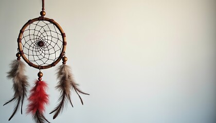 Obraz premium Dreamcatcher with colorful feathers and intricate web design for calm and mystical experience