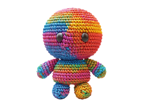 Colorful Handcrafted Doll with Striped Pattern on Transparent Background