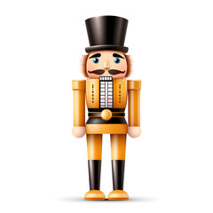 Fototapeta premium A colorful wooden nutcracker figurine with a top hat and mustache, symbolizing holiday traditions and festive decor.