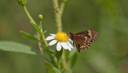Fototapeta premium Wildflower with a butterfly perched on it