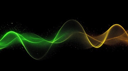Abstract Green Gold Wave Particle Digital Flow Design Background