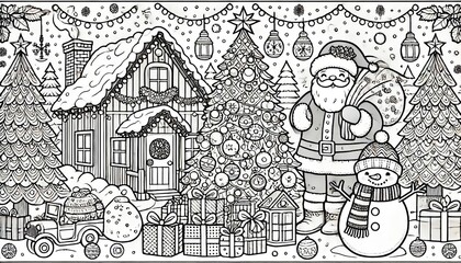 Obraz premium Beautiful coloring book on Christmas and New Year themes for children aged 5-7 years.
