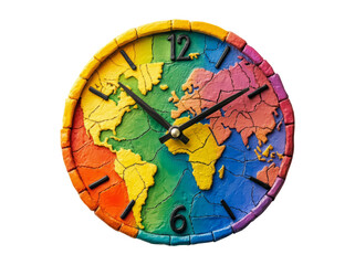 Colorful World Map Clock on Transparent Background