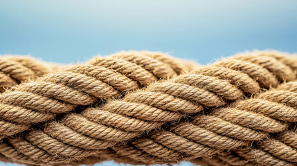 Fototapeta premium Close up of weathered rope coiled tightly, showing detailed texture and natural fibers