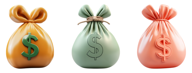 Colorful Money Bags on Transparent Background