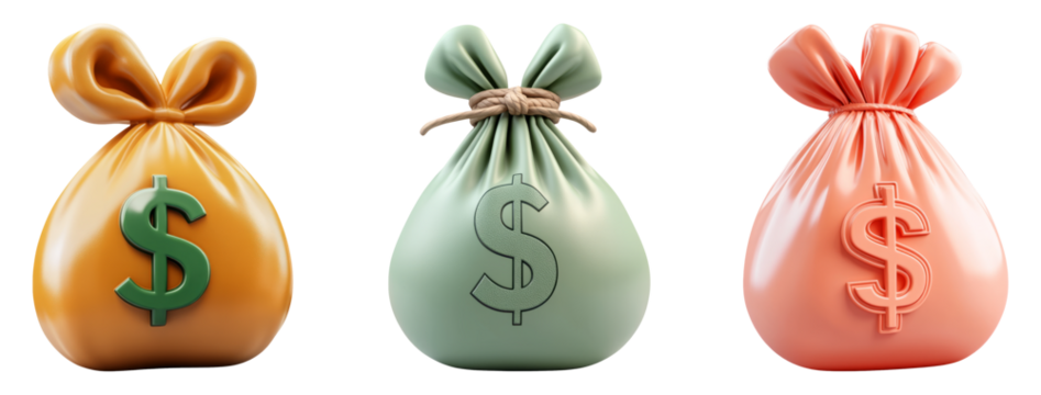 Colorful Money Bags on Transparent Background