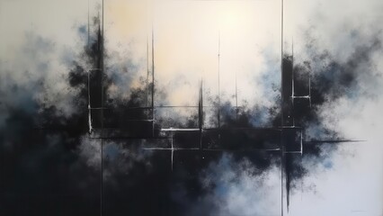 Obraz premium Burnt gray patterns. Dust and smoke with hints of amber light swirl chaotically on a charcoal gray canvas, conveying chaos and artistry.