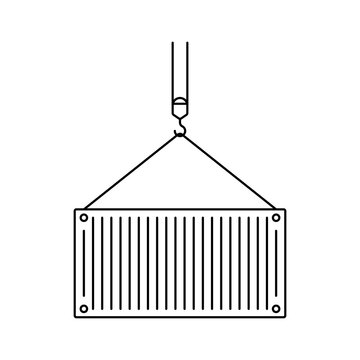 recommend clip art: Cargo container and crane icon. Black outline linear silhouette. Editable strokes. Front side view. Vector simple flat graphic illustration. Isolated object on white background. Isolate.