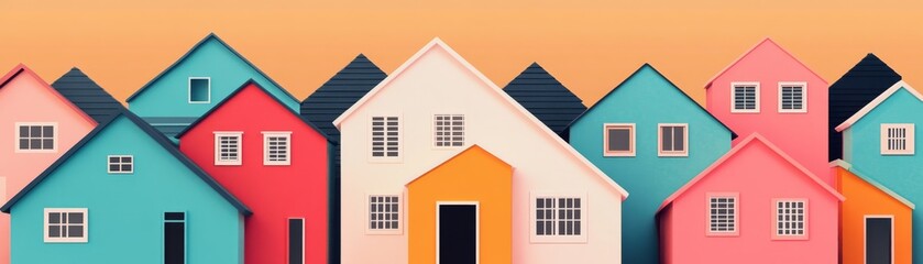 Digital art of a vibrant neighborhood with colorful houses and community spirit