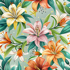 Fototapeta premium watercolor lily flowers seamless pattern 2