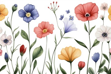 Fototapeta premium Vibrant Floral Meadow with Colorful Blooming Botanical