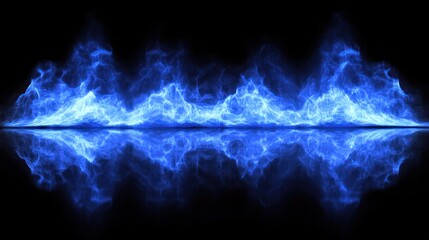 Fototapeta premium Abstract blue flames reflected on a dark surface.