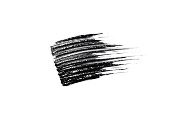 Swatch, mascara brushstroke smear isolated on white background flat lay swatch of cosmetics