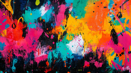 Obraz premium A vibrant graffiti wall with urban street art, bold colors, and expressive spray paint textures, isolated on a black background.
