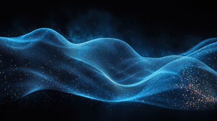 Obraz premium Abstract blue wave of particles on black background.