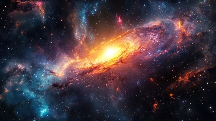 Obraz premium A galaxy with a bright quasar at its center, emitting intense light and energy from a supermassive black hole.