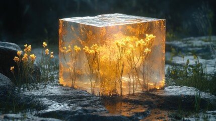 Fototapeta premium Enchanted Glass Cube: A Captivating Digital Art Piece