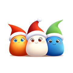 Obraz premium Three colorful, friendly characters wearing Christmas hats, perfect for festive designs.
