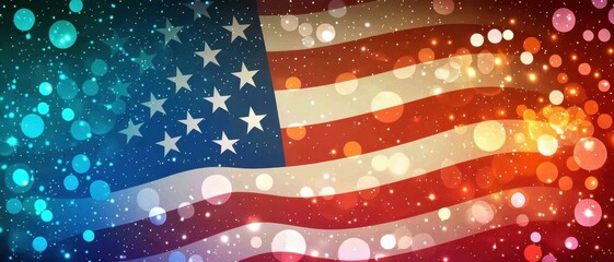 Fototapeta premium Abstract representation of the American flag with vibrant colors and bokeh effects.
