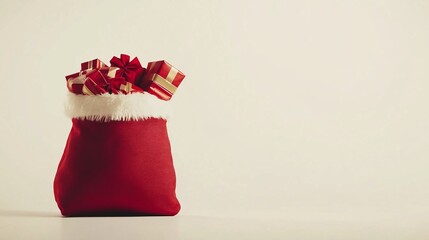 Red Santa Claus sack full of gifts on white background