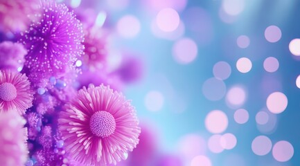 Vibrant purple flowers bloom amidst soft blue lights creating a dreamy atmosphere