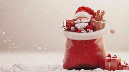 Red Santa Claus sack full of gifts on white background