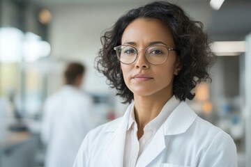 Fototapeta premium Portrait of a confident scientist in a laboratory setting during a busy workday