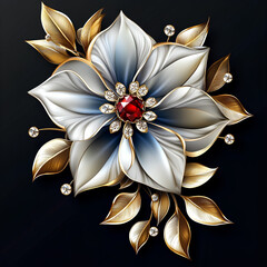 Fototapeta premium 3D flower with red diamonds and gold leaves 