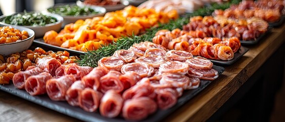 Fototapeta premium A variety of meats and vegetables on a table