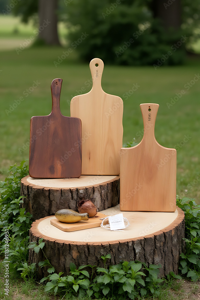 Aufkleber wooden tree stumps or chopping boards can create a natural and rustic backdrop for displaying produc