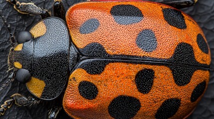 A close up of a beetle on a black surface
