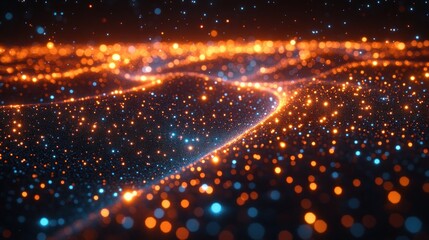 Fototapeta premium Abstract glowing particles flowing in waves, creating a dynamic and mesmerizing visual effect.