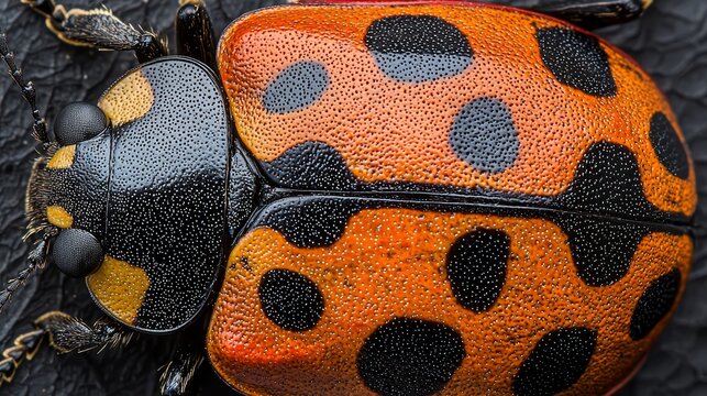 A close up of a beetle on a black surface