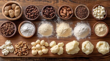 Fototapeta premium Baking process with ingredients and tools laid out for making pastries