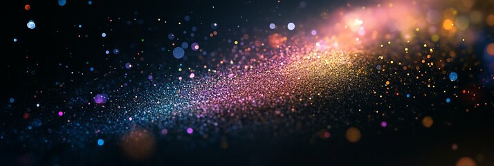 rainbow dust powder particles explosion, on black background for overlay