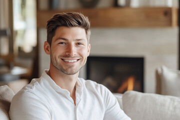 Obraz premium Happy man by the fireplace