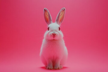 Obraz premium White rabbit on pink surface