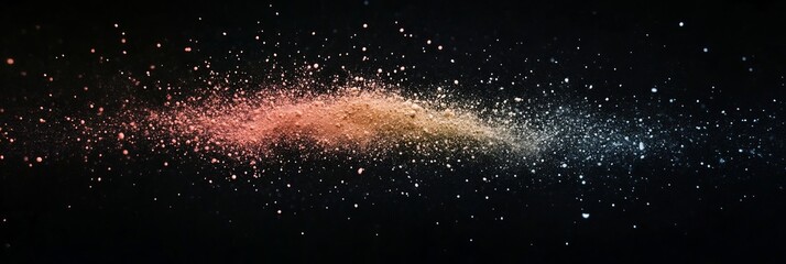 rainbow dust powder particles explosion, on black background for overlay