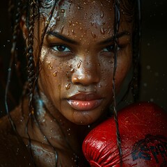 Female boxer demonstrating athleticism and strength