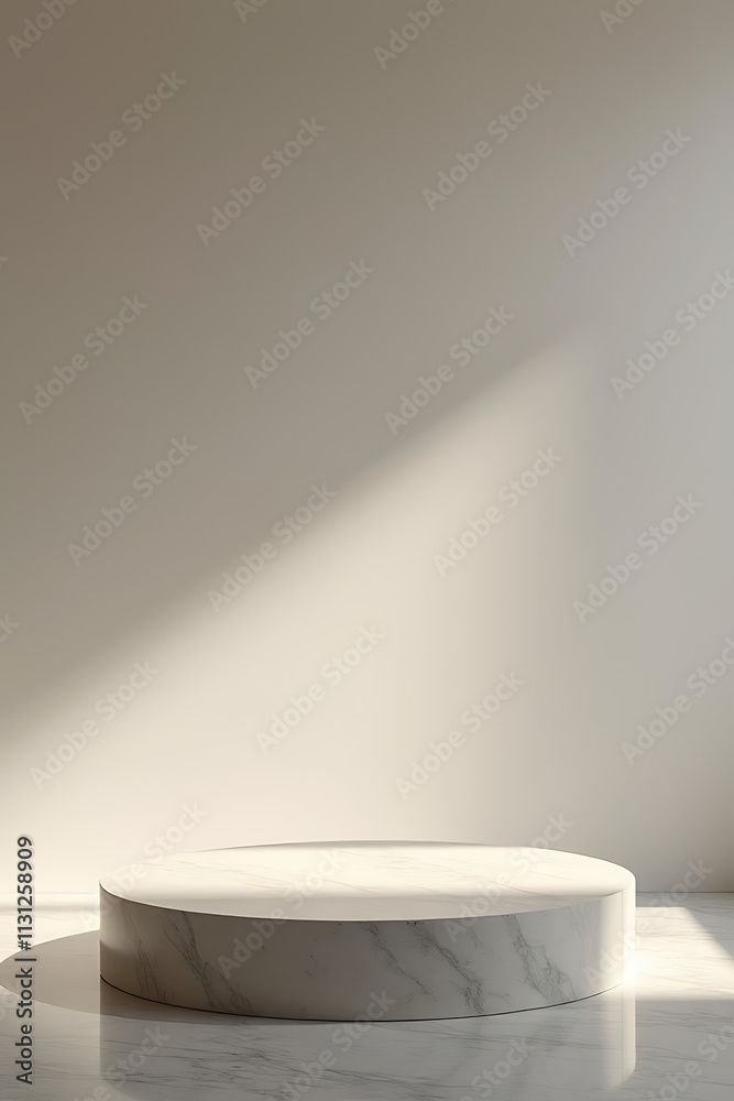 Poster The minimalist design features a top circular platform showcasing a selective focus on a marble stone product display._00004_