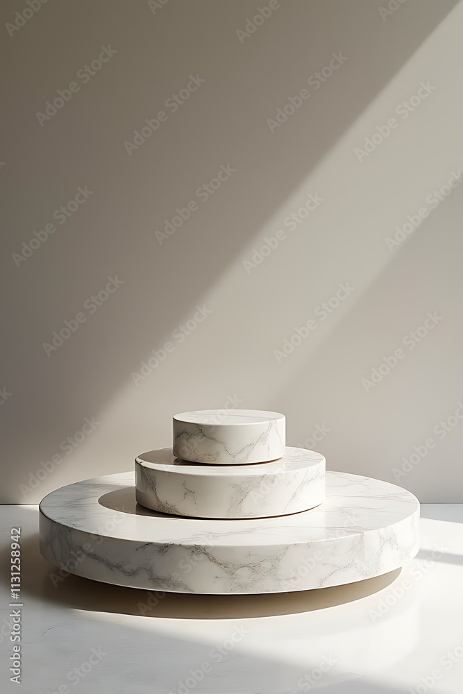Poster The minimalist design features a top circular platform showcasing a selective focus on a marble stone product display._00003_