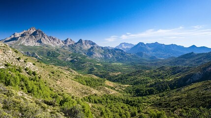 Obraz premium Majestic mountain landscape with sweeping views and clear blue sky