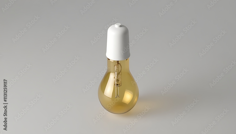 Poster the minimalist design features a small white and gold light bulb with transparent glass encasing its