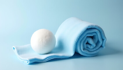 The dryer ball is paired with a white undershirt and blue colored washing and cleaning cloth concepts in mind._00001_