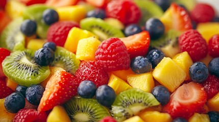 Obraz premium Colorful fruit salad with a variety of fresh, juicy fruits