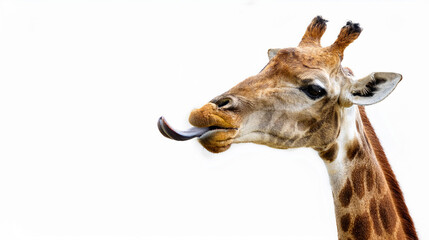 Obraz premium Wild giraffe showcasing its long tongue in a humorous pose.